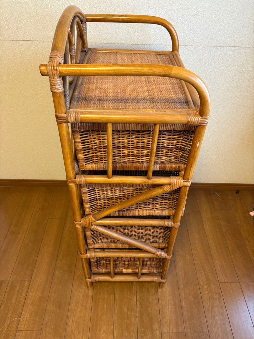 ラタン製 ヴィンテージ4段チェスト　横50×奥行37×高さ110cm