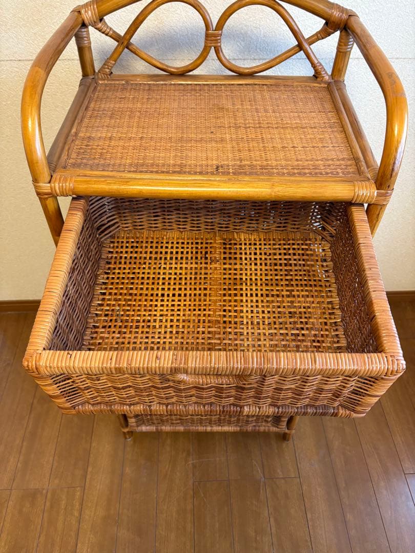 ラタン製 ヴィンテージ4段チェスト　横50×奥行37×高さ110cm