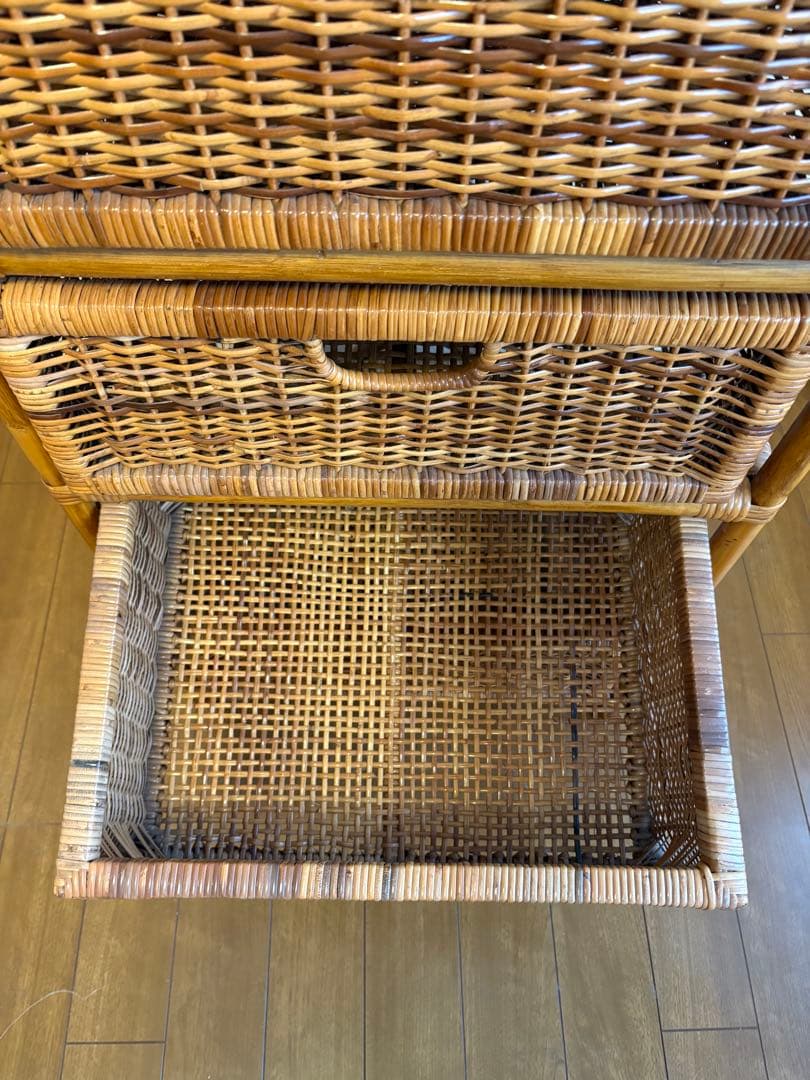 ラタン製 ヴィンテージ4段チェスト　横50×奥行37×高さ110cm