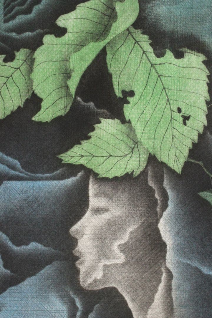 No4826 額装　坂本好一　銅版画「夏の蔭(B)」　6/30 　畳箱　送料無料