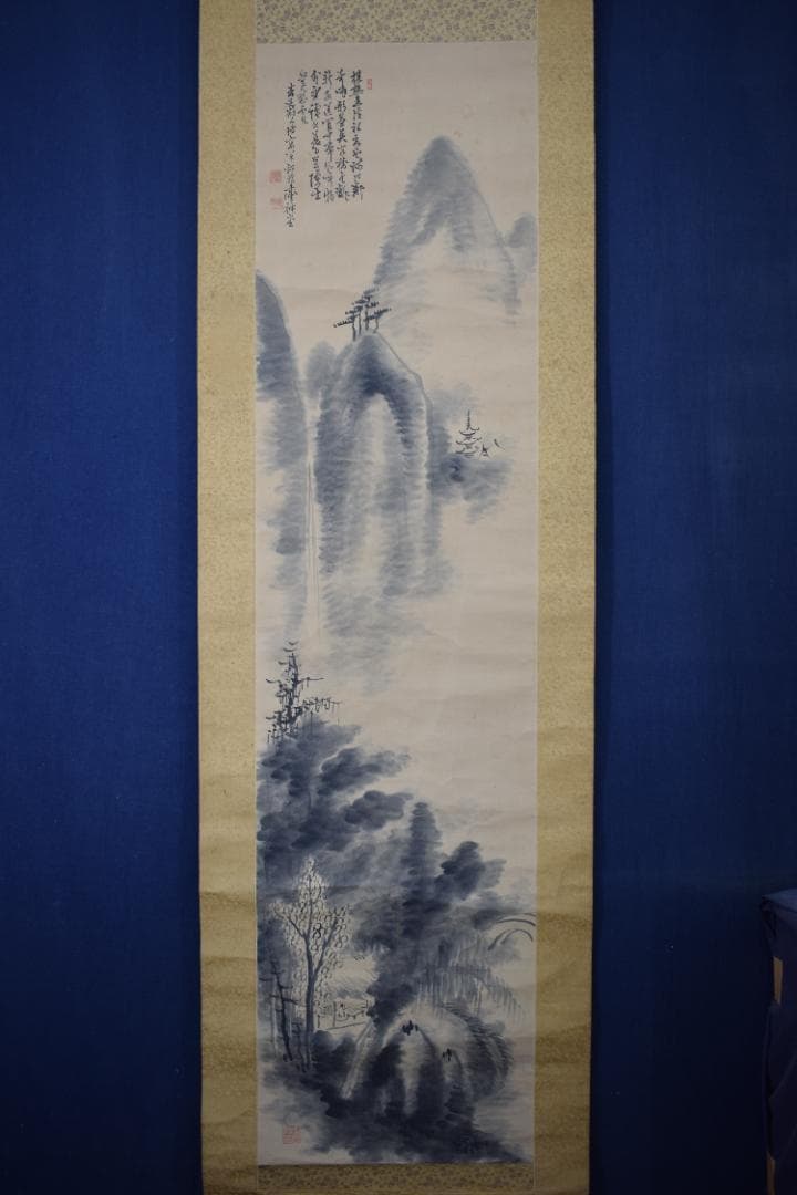 【真作】田能村直外/麦友/山水人物画賛/掛軸☆宝船☆Z-310