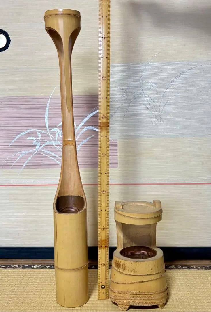池坊 竹製 花器 鶴 亀　つるとかめ 2点セット