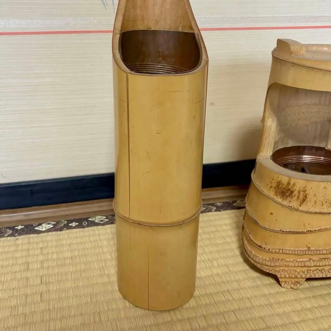 池坊 竹製 花器 鶴 亀　つるとかめ 2点セット