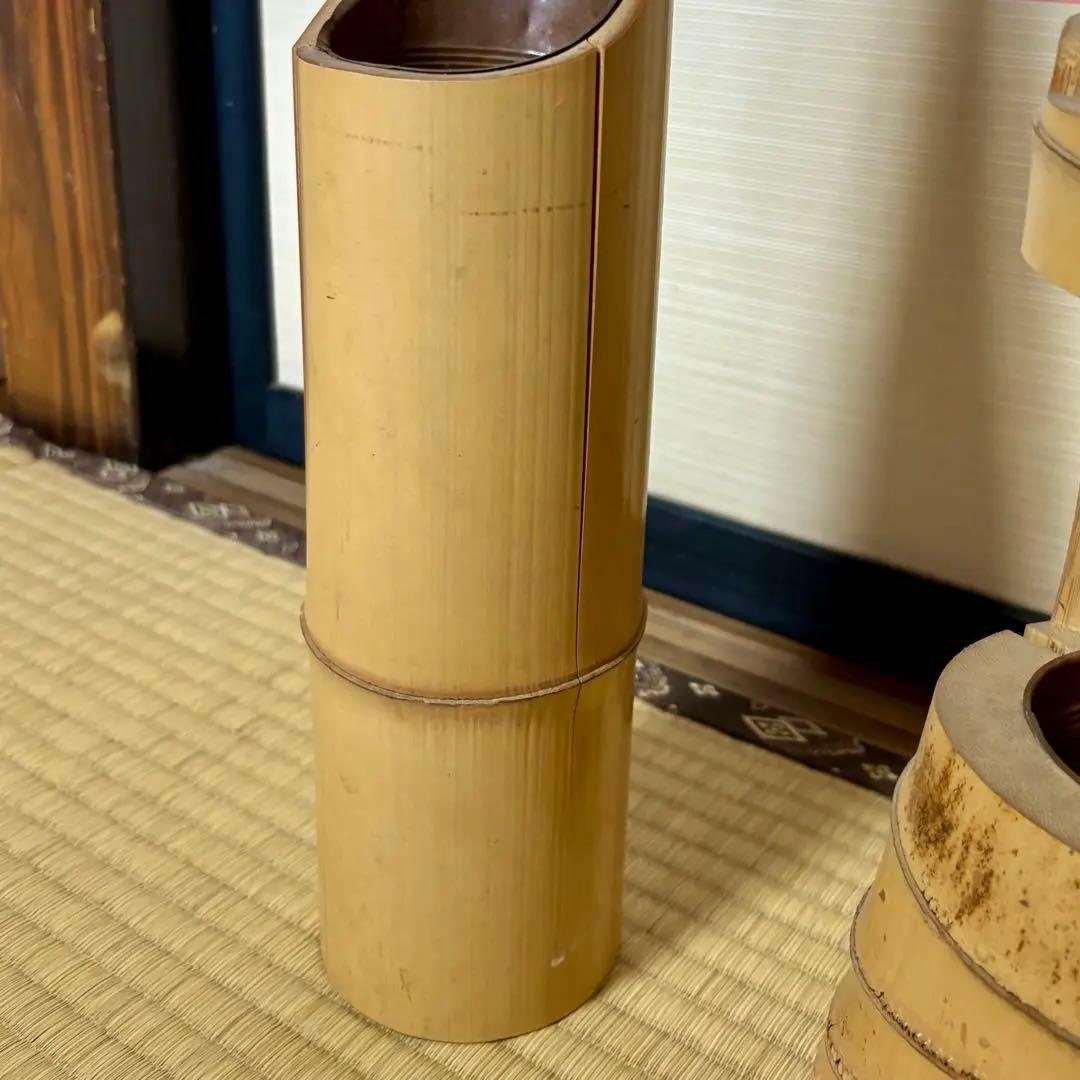 池坊 竹製 花器 鶴 亀　つるとかめ 2点セット