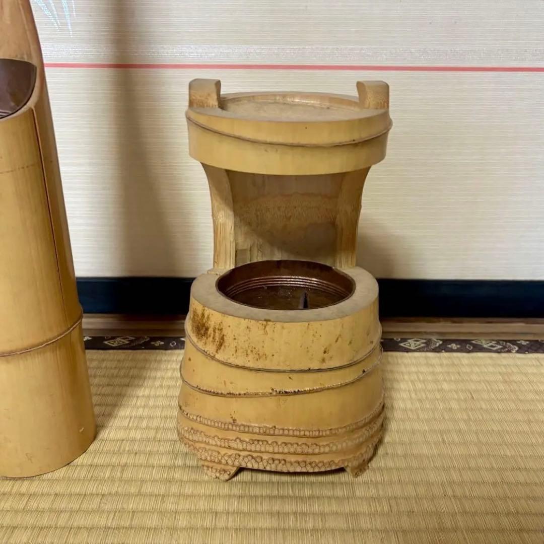 池坊 竹製 花器 鶴 亀　つるとかめ 2点セット