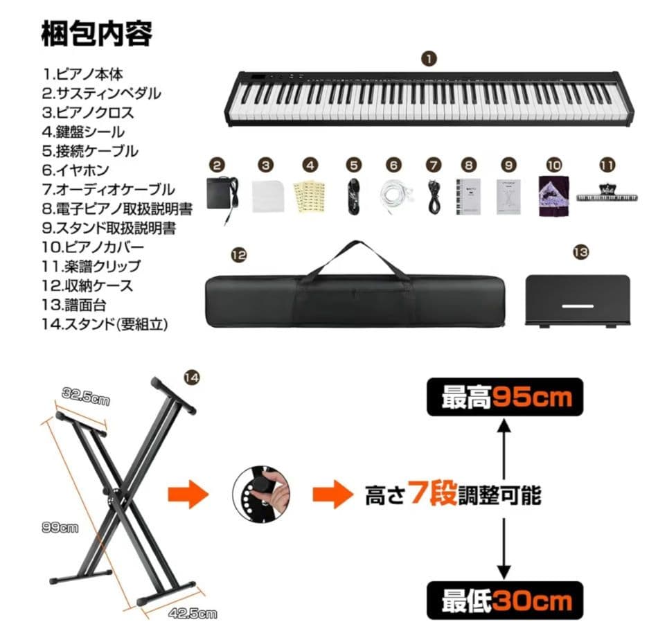 YOPIN 電子ピアノ 88鍵 Bluetooth 5.0