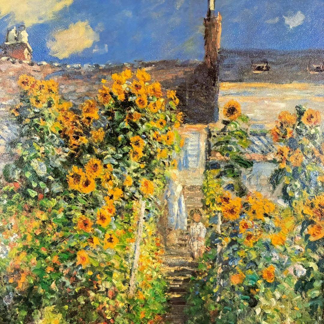 美品 クロード・モネ「ヴェトゥイユの画家の庭」複製画 豪華額装 世界の名画
