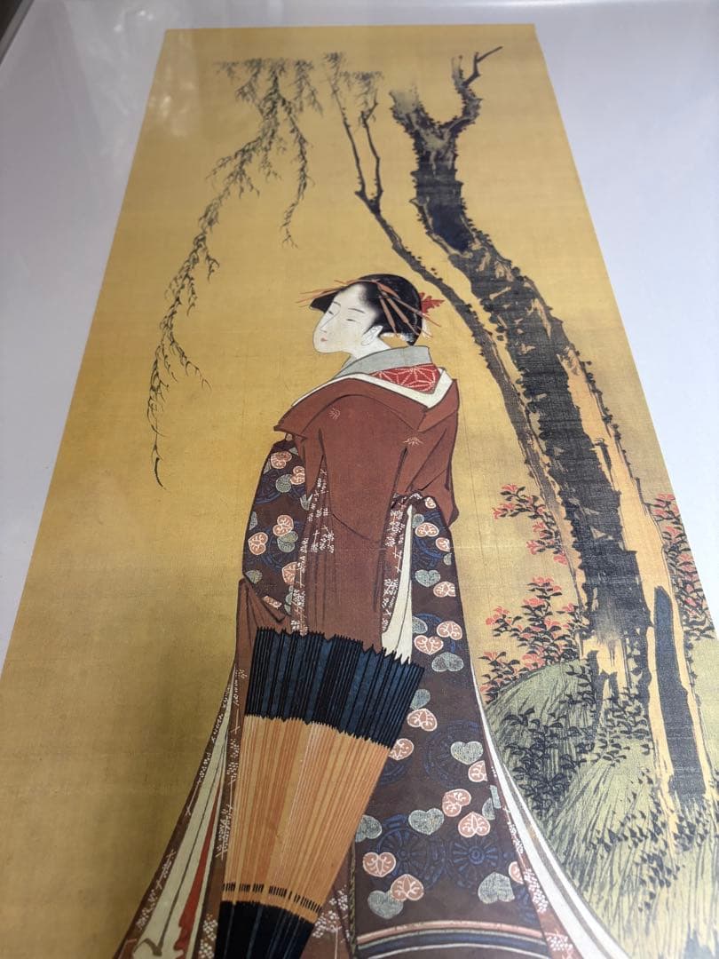 柳下傘持美人　葛飾北斎