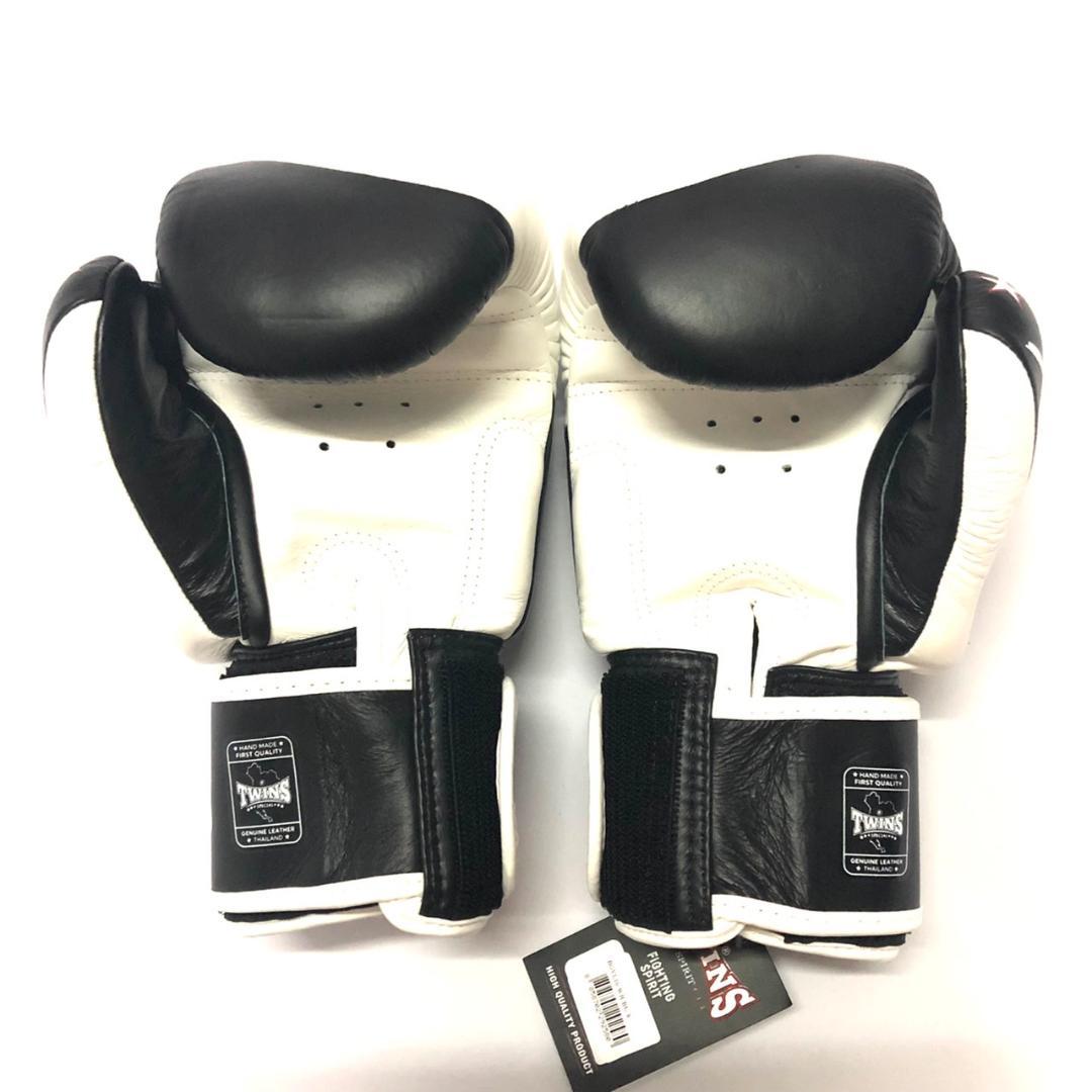 新品 正規 TWINS 本格ボクシンググローブ 黒白スター /ムエタイ/本革製