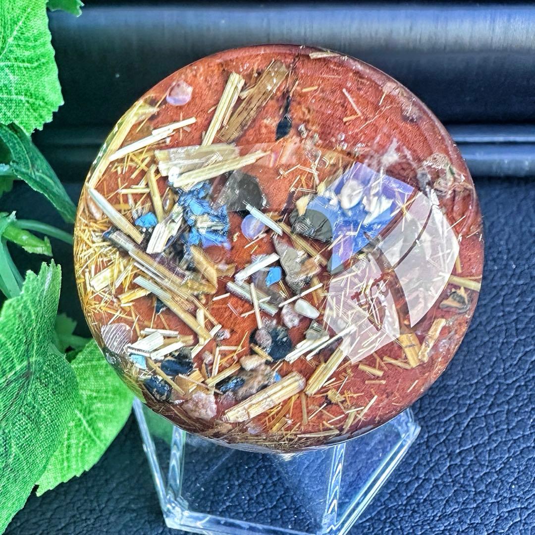 金運❗️レインボー☆タイチンルチル パイライト共生 ガーデンクォーツ丸玉A1319