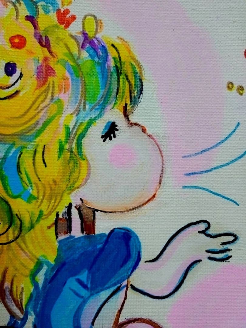 【額縁なし】【F6号】水森亜土/表裏サイン・裏描き有/油彩/アクリル/額縁/額装
