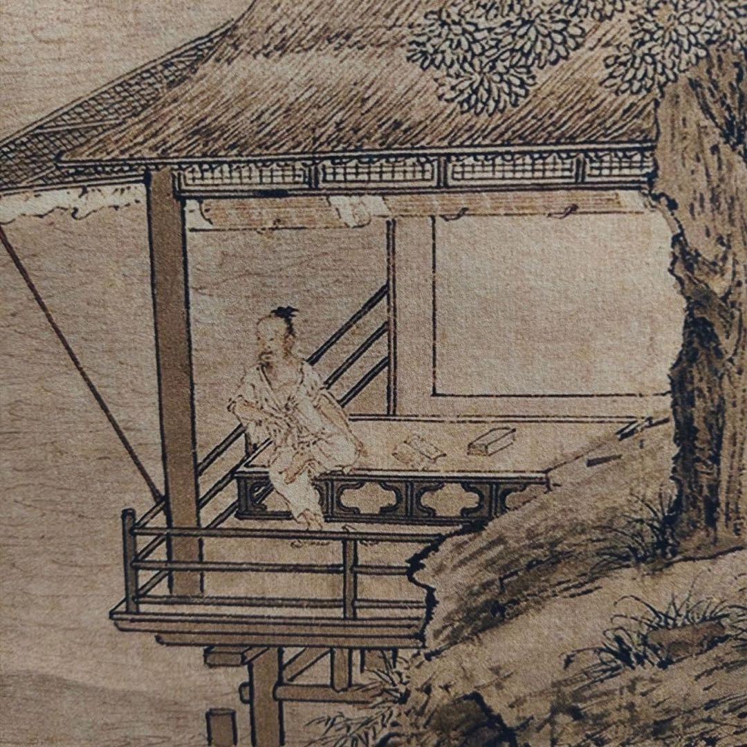 仇英 渔笛图 中国画 掛け軸 水墨画 和室 玄関 茶室 壁掛け 美術品
