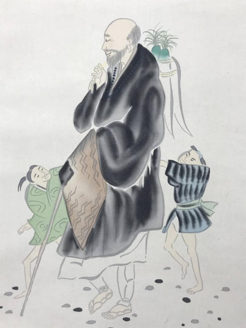 賴彦/良寛画詩/人物図/掛軸/名家伝来/AC-525