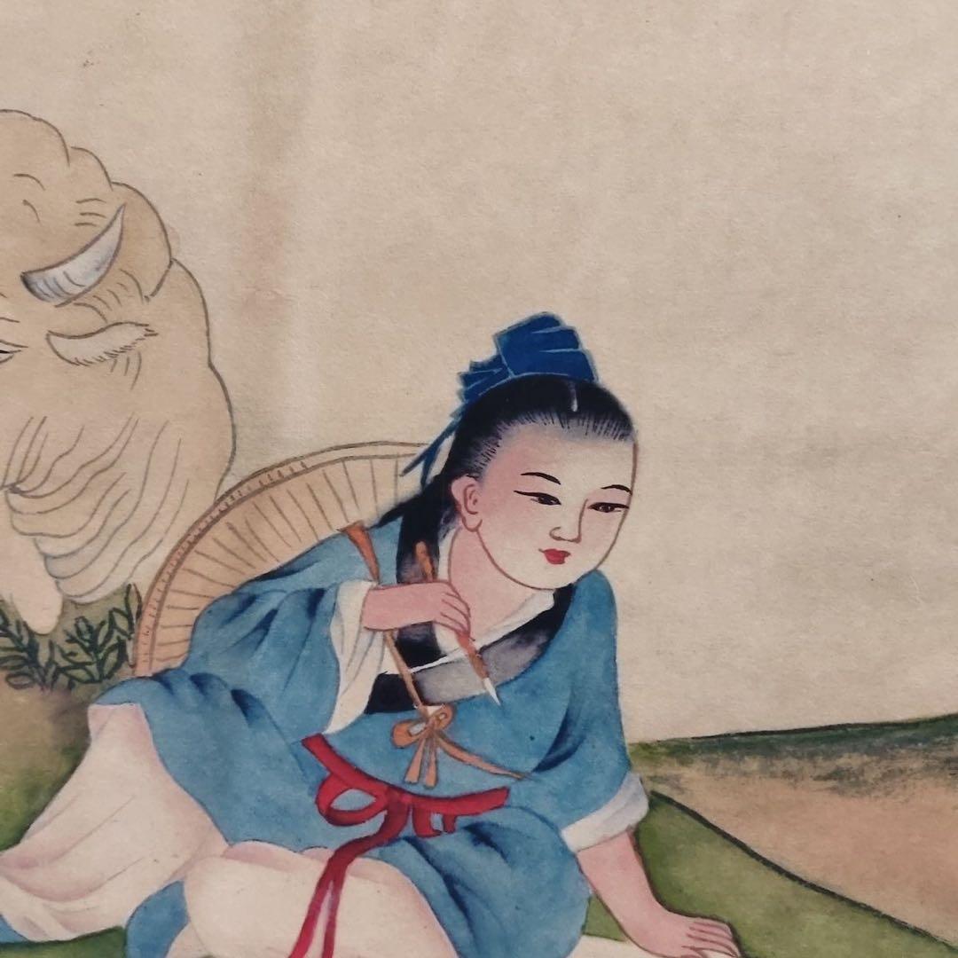 中国掛軸 祝允明 人物観蓮図 中堂掛け軸 中国画 人物画 宣紙装裱 インテリア