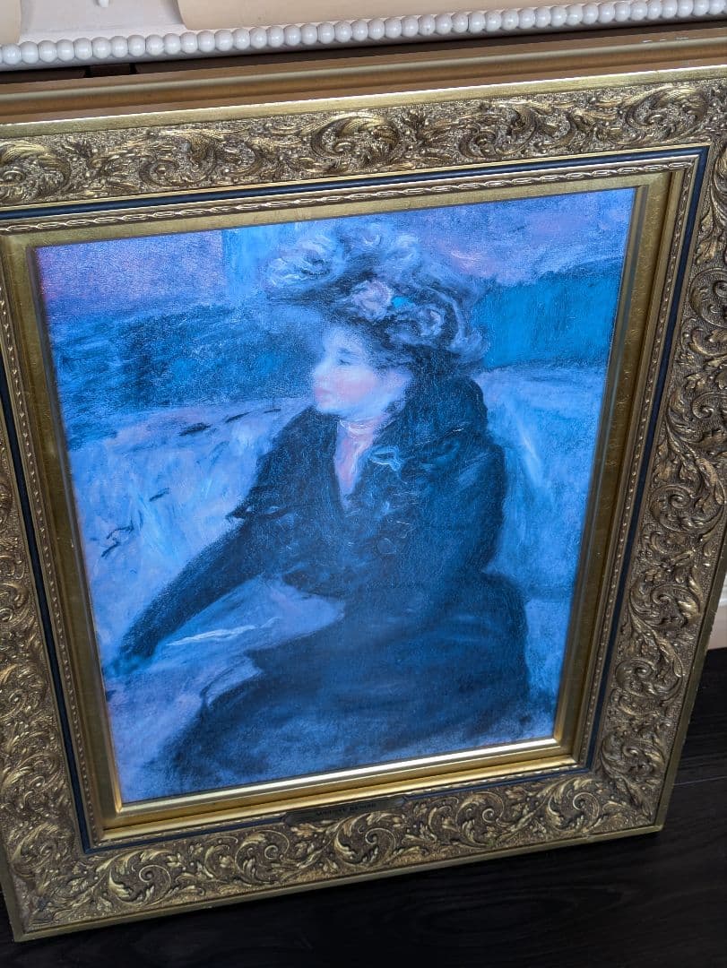 ルノワール　カフェにて　 プレート付　 油彩画 　複製画