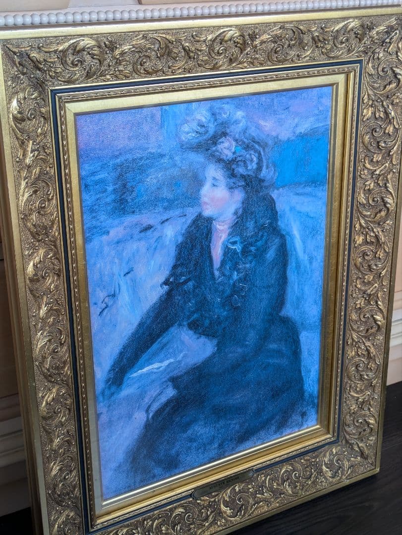 ルノワール　カフェにて　 プレート付　 油彩画 　複製画