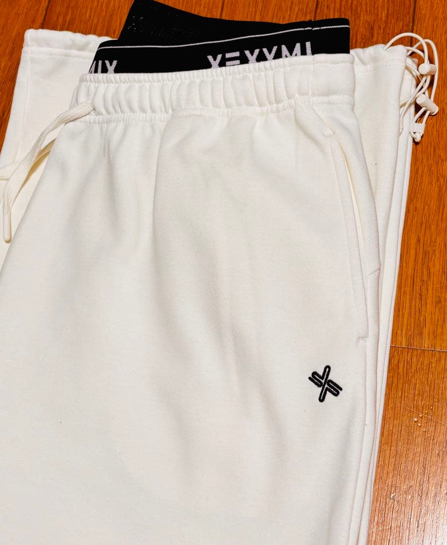 XEXYMIX 裏起毛 ロゴ入りバンド レイヤード風ワイドパンツ L