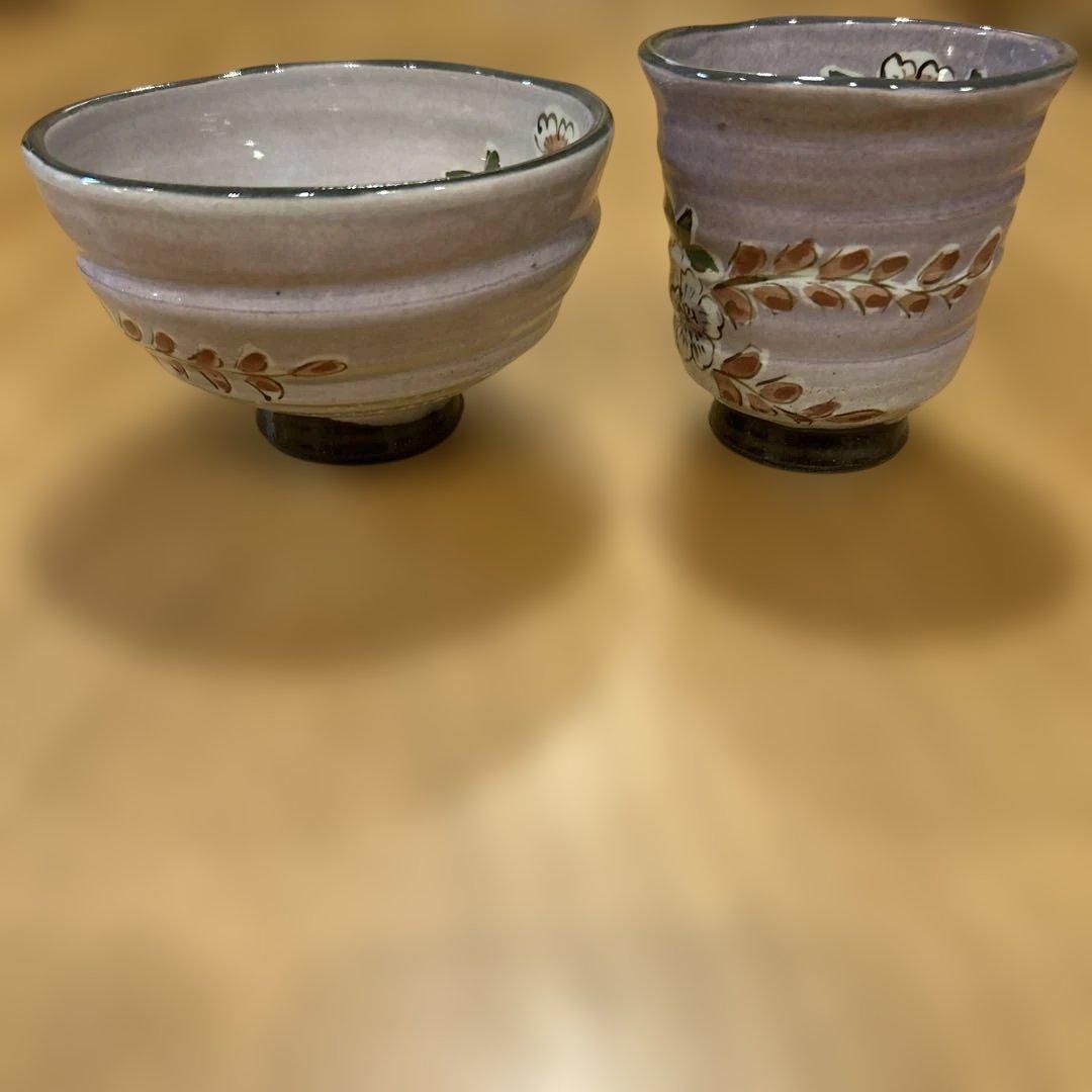 京焼　作家物　花絵付　飯碗　湯呑み