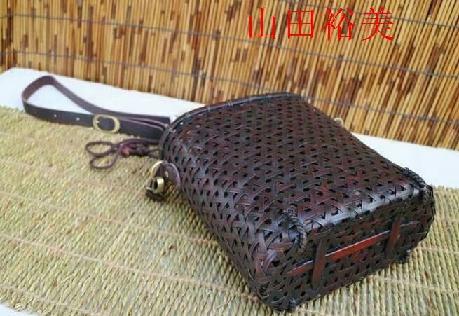 竹編みバッグ 古風  収納ケース職人手作り}