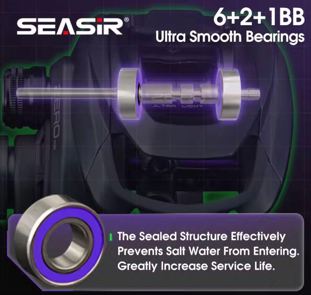 【8+1bb】Seasir ZERO119 BFS ベイトリール左巻Wスプール付