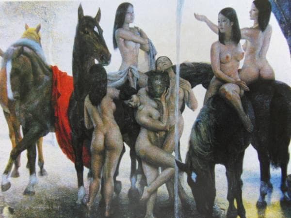 與志崎　朗、【オキリポヌカの泉】、希少画集画、新品高級額・額装付