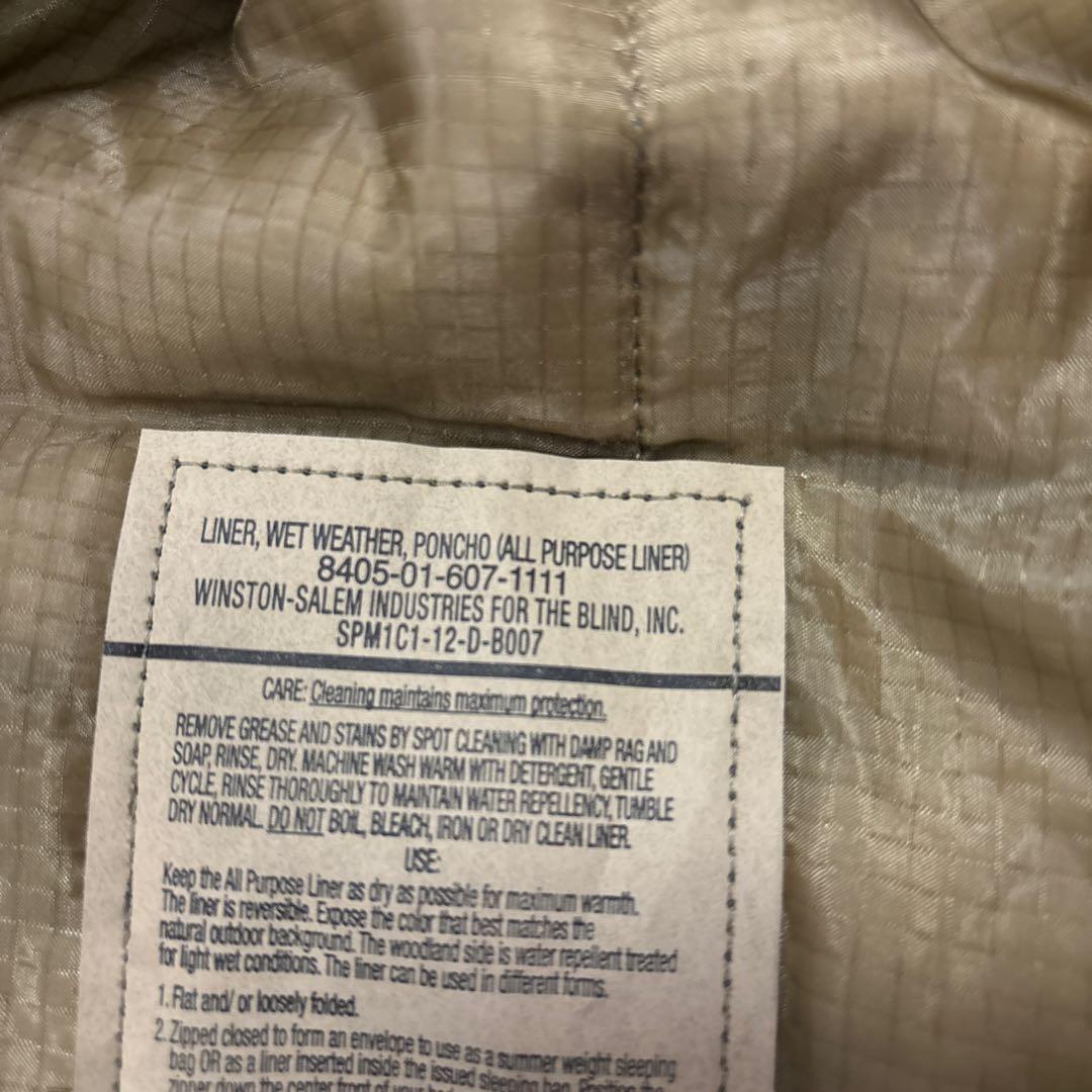 未使用品　米軍実物　LINER WETWEATHER PONCHO ジッパー付き