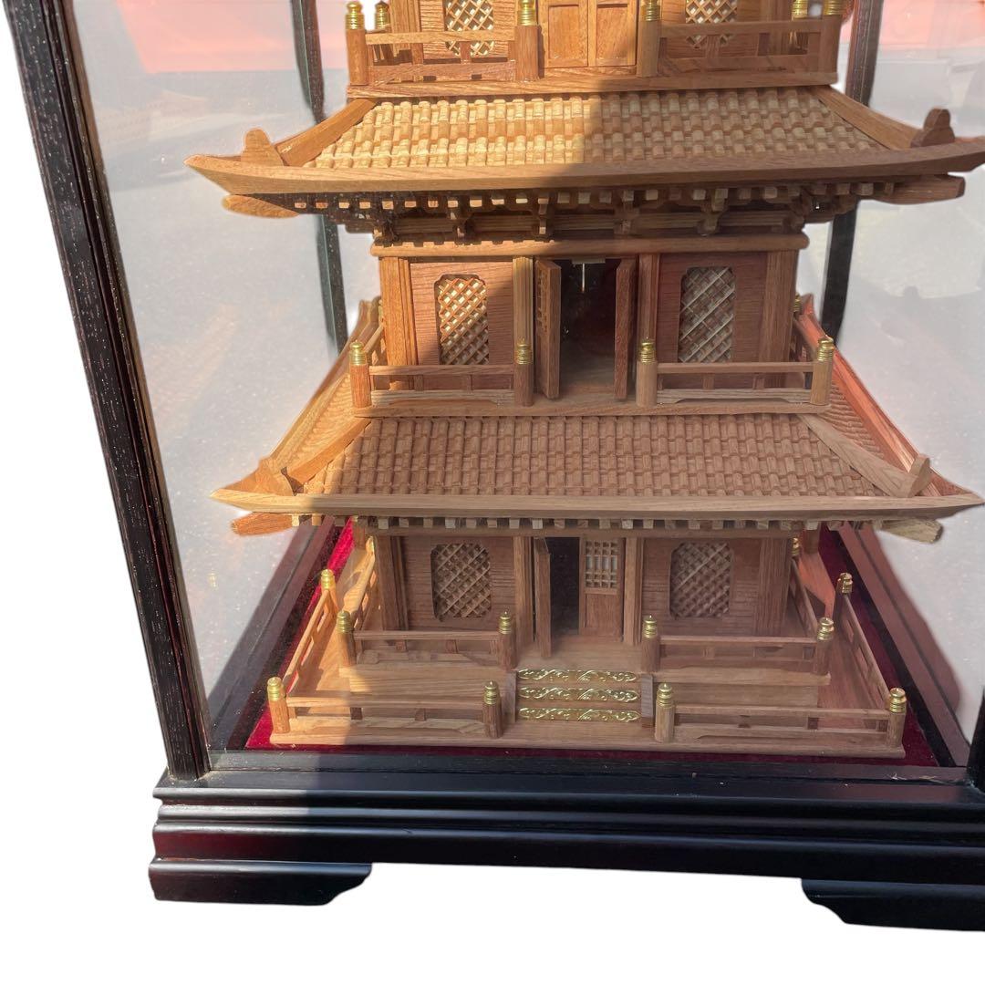 【美品】木製模型 法隆寺 置物 飾り物 細密木彫 美術品 オブジェ 五重の塔