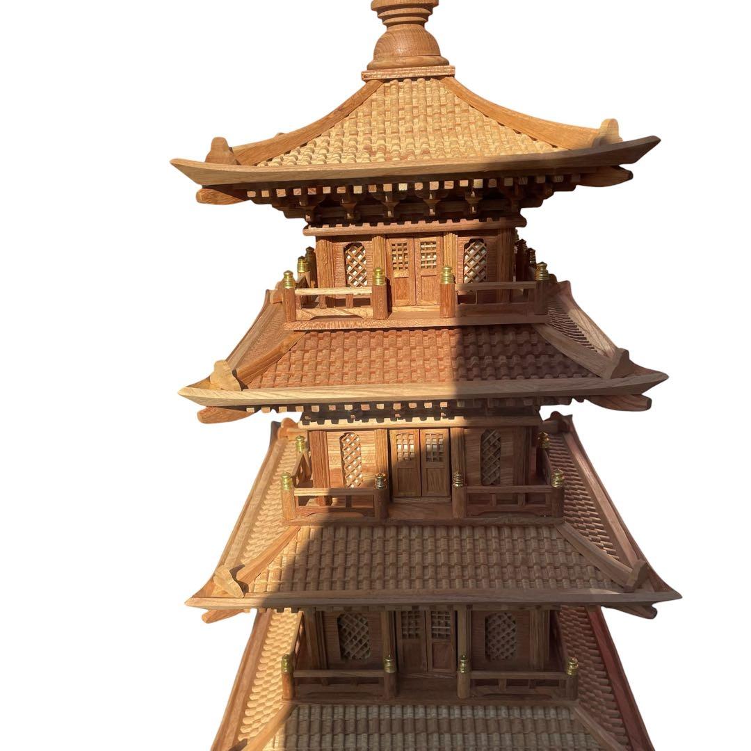 【美品】木製模型 法隆寺 置物 飾り物 細密木彫 美術品 オブジェ 五重の塔
