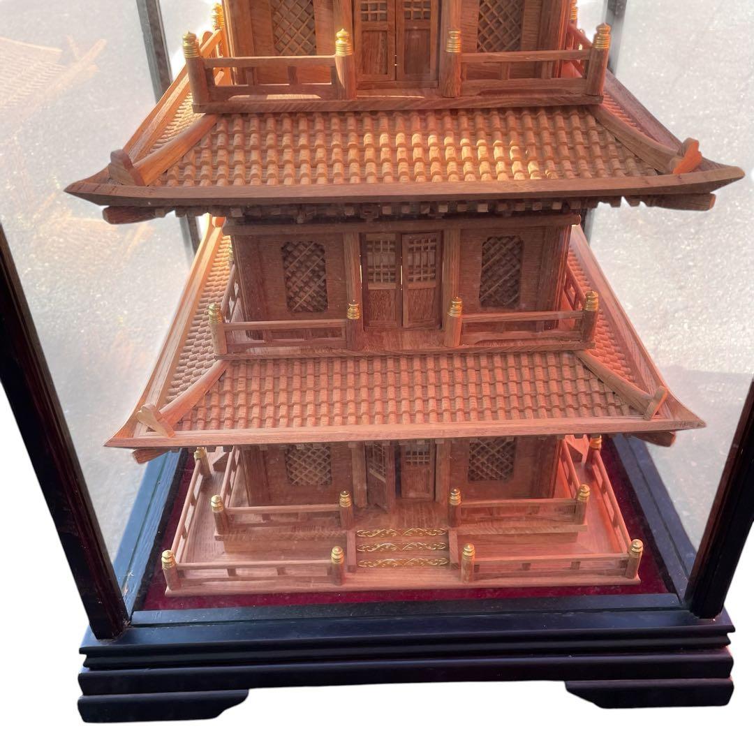 【美品】木製模型 法隆寺 置物 飾り物 細密木彫 美術品 オブジェ 五重の塔
