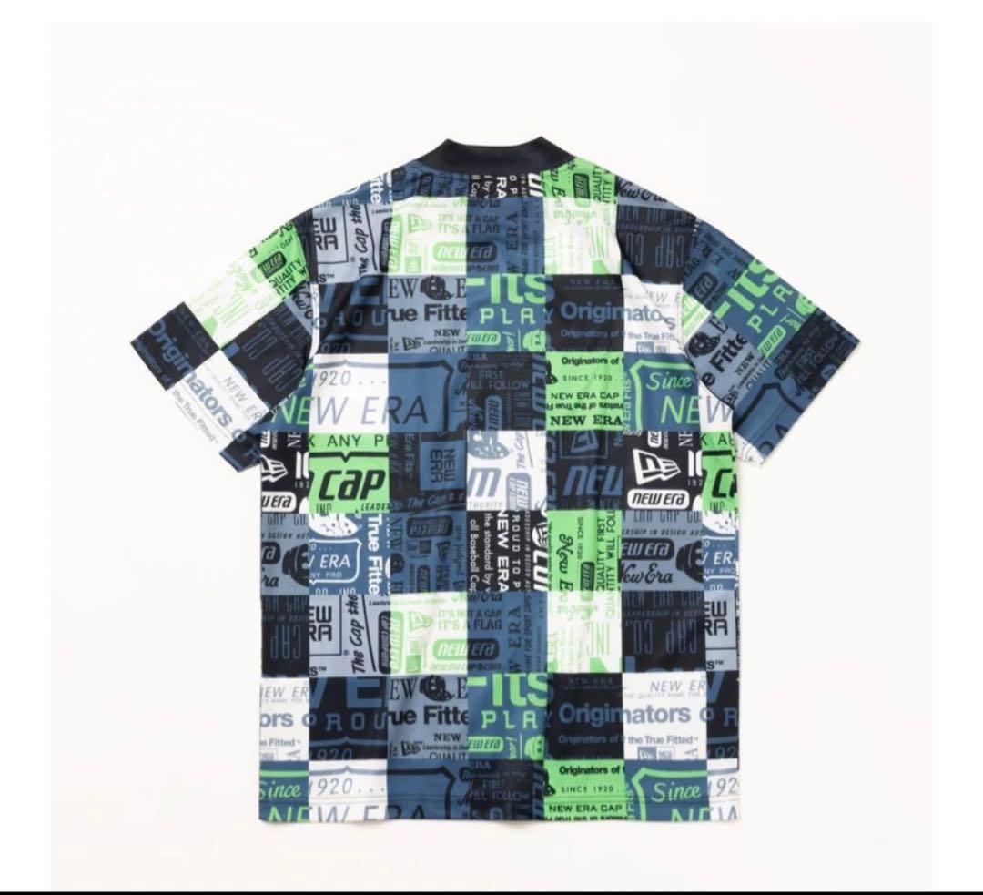NEW ERA 半袖ミッドネック Tシャツ アーカイブオールオーバーロゴネイビー