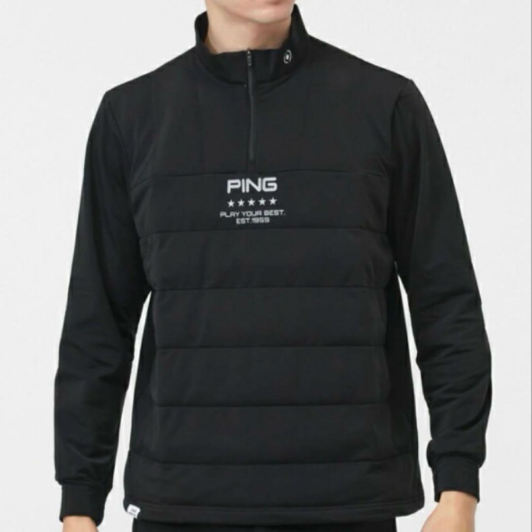 【新品】PING 2024年　キルティング ハーフジップシャツ　ブラック　LL