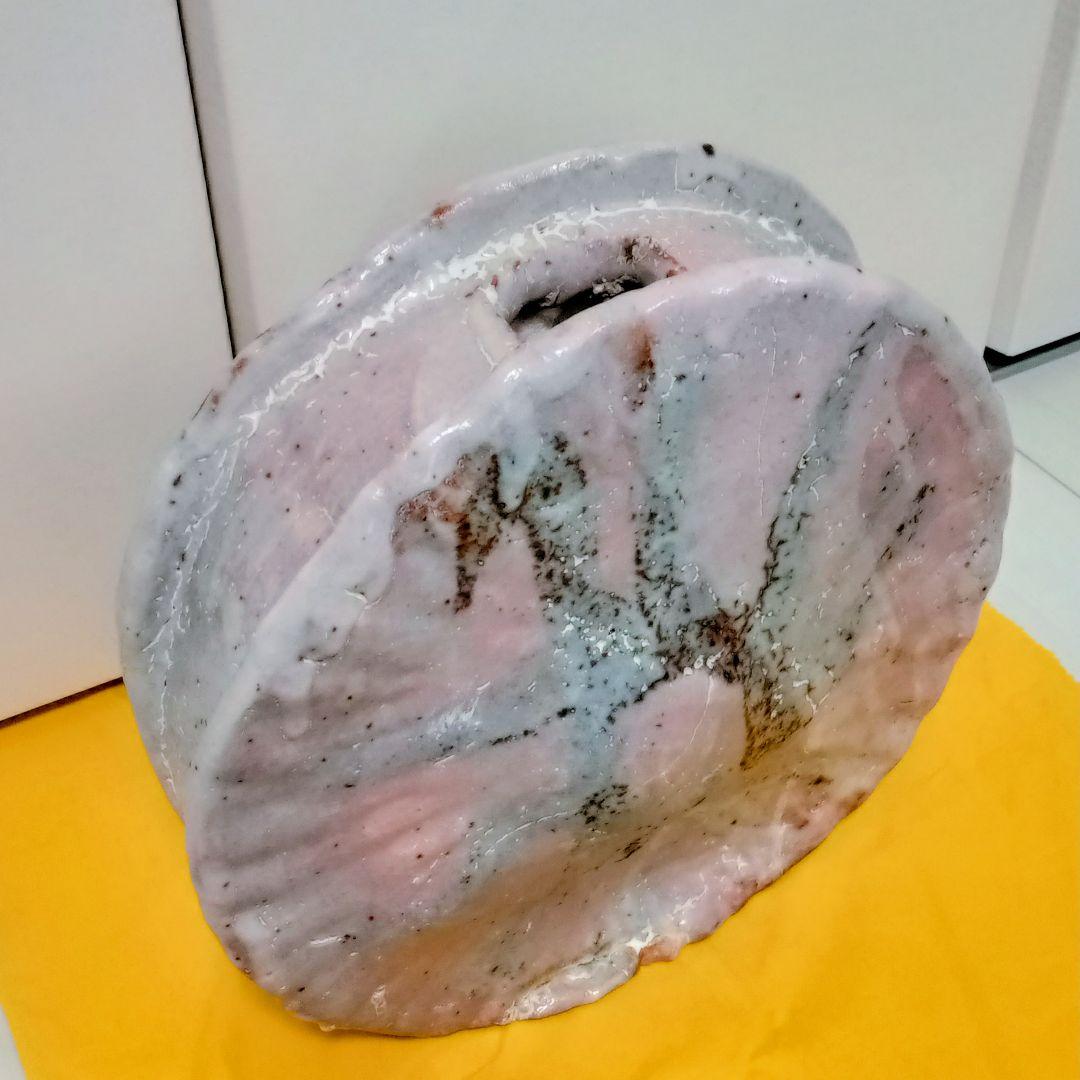 志野焼 寿扇作 大村寿扇 東谷窯 花生 丸形 花瓶 花器 花立て 壺 陶器