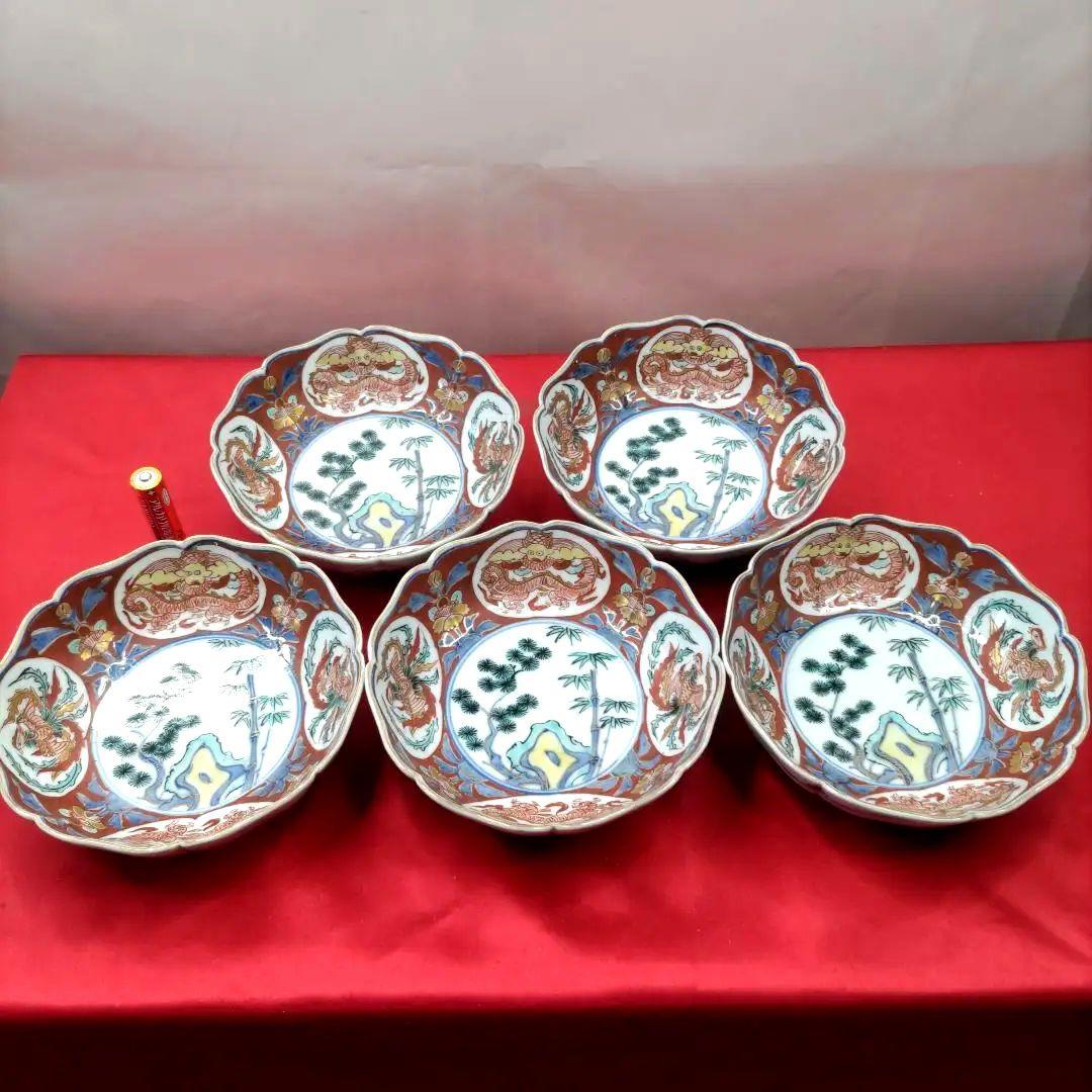 有田焼　伊万里焼　古伊万里　金彩　色絵　なます皿　小皿　小鉢　5寸皿5客セット②