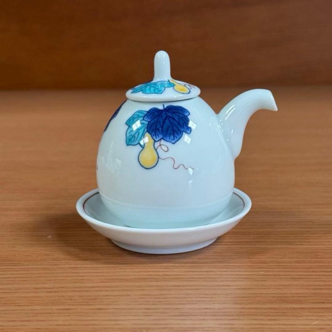 伊万里焼 畑萬陶苑：鍋島 瓢箪文 卵型醤油差し 台皿付☆