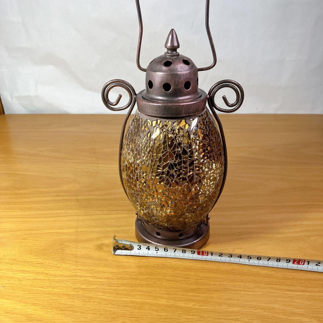 モザイクガラス ランタン キャンドルホルダー アンティーク調　ライト付