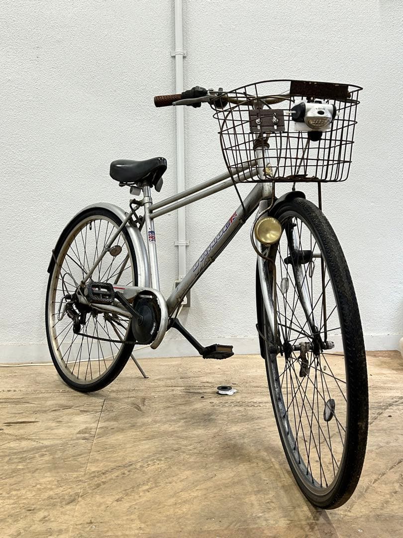 DUNLOP シティサイクル 変速付き シルバー 27インチ 前部カゴ付き