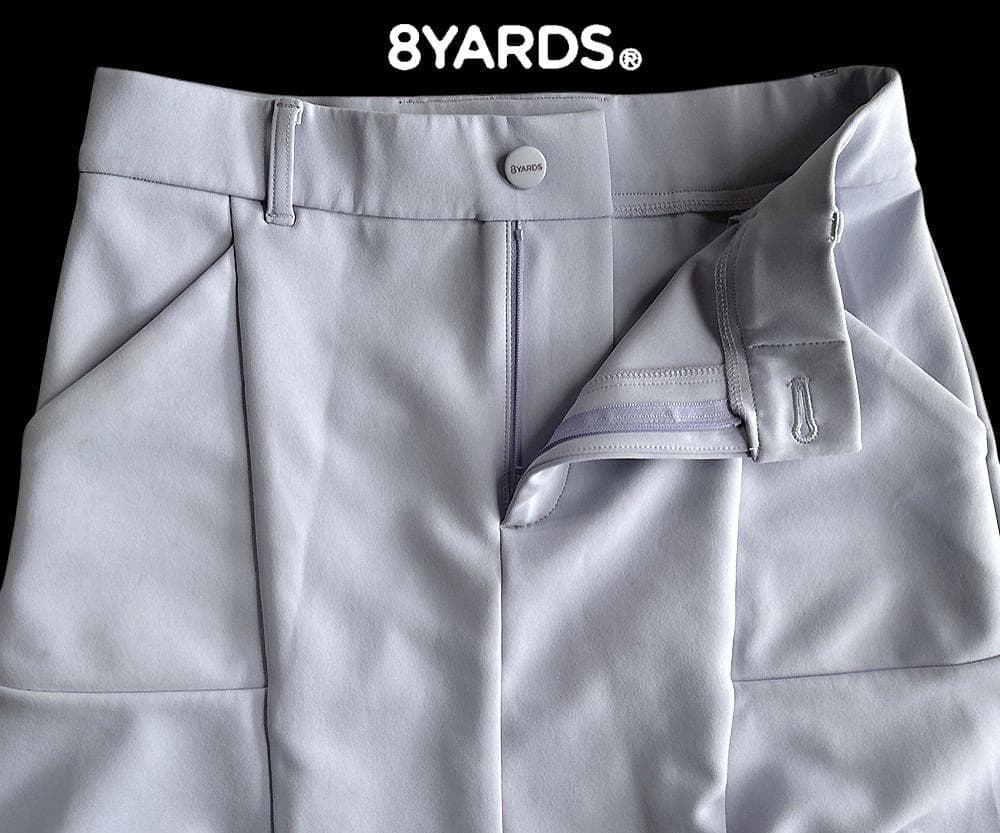 8YARDS ハチヤーズ ストレッチとろみ素材 前後ロゴ パネルスカートＬ