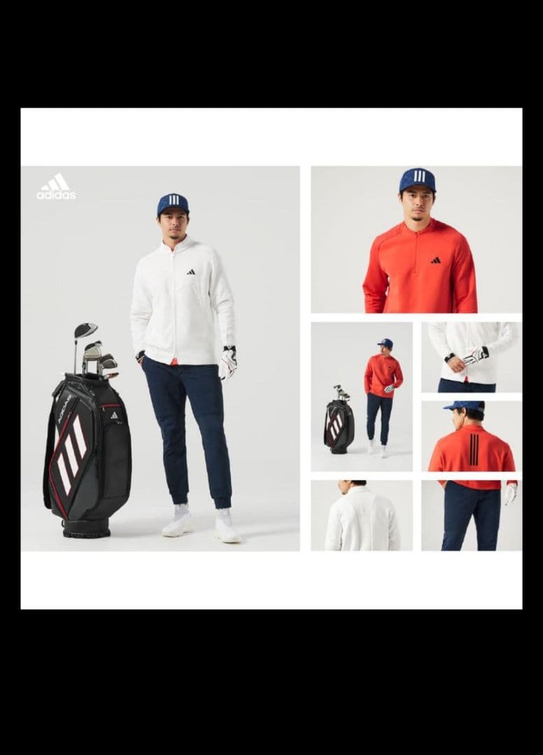 adidas オレンジポロシャツとストレッチ保温ジョガーパンツ、帽子セット 売り