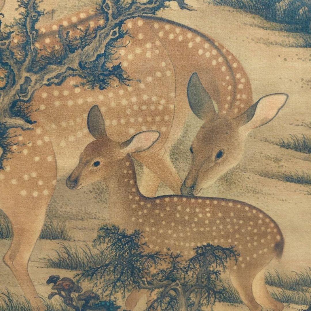 沈铨 瑞鹿图 中国画 掛け軸 水墨画 和室 玄関 茶室 壁掛け 美術品
