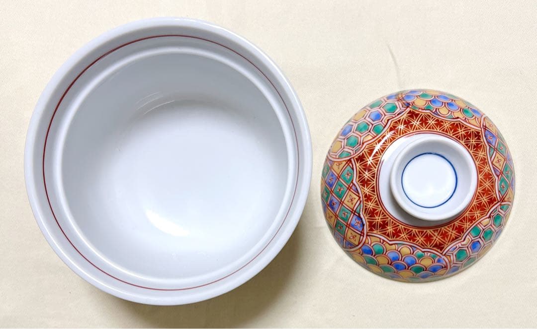 未使用　有田焼　翠泉作　色絵染錦祥瑞小紋　蓋付煮物碗　雑煮碗　どんぶり小丼5個