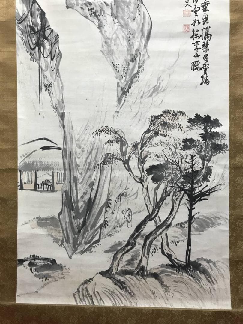 高森砕巌/山水人物画賛/山水図/人物図/掛軸/名家伝来/AC-696