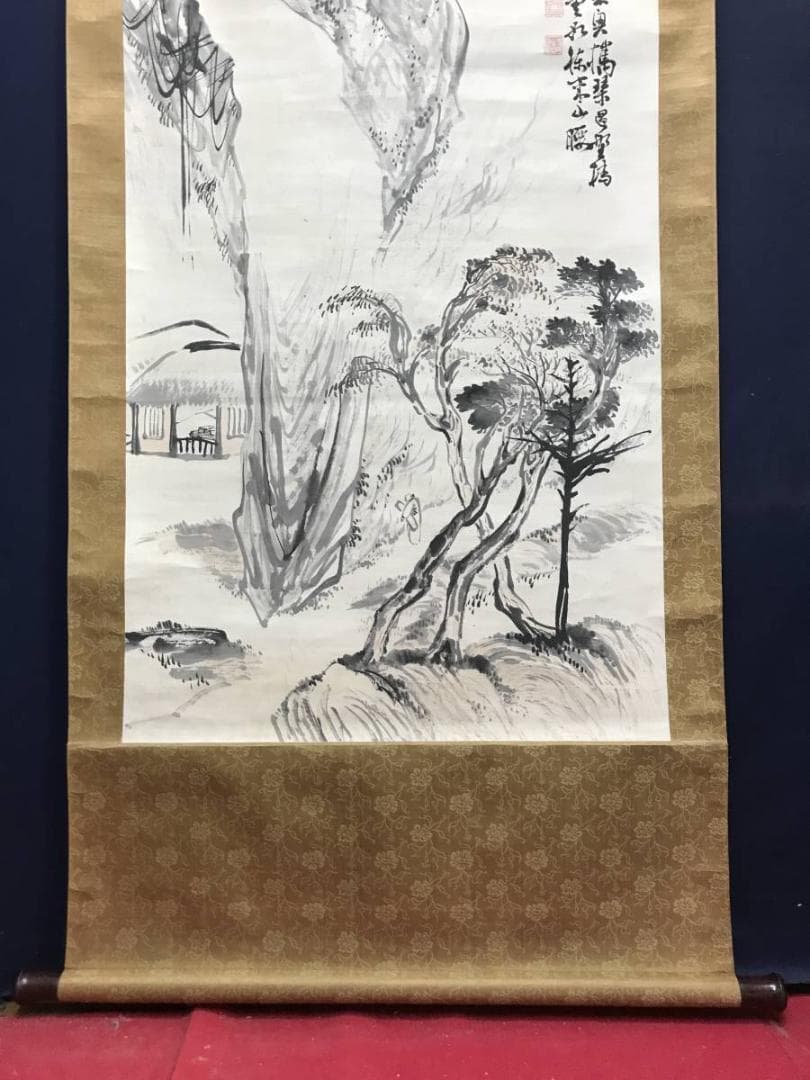 高森砕巌/山水人物画賛/山水図/人物図/掛軸/名家伝来/AC-696