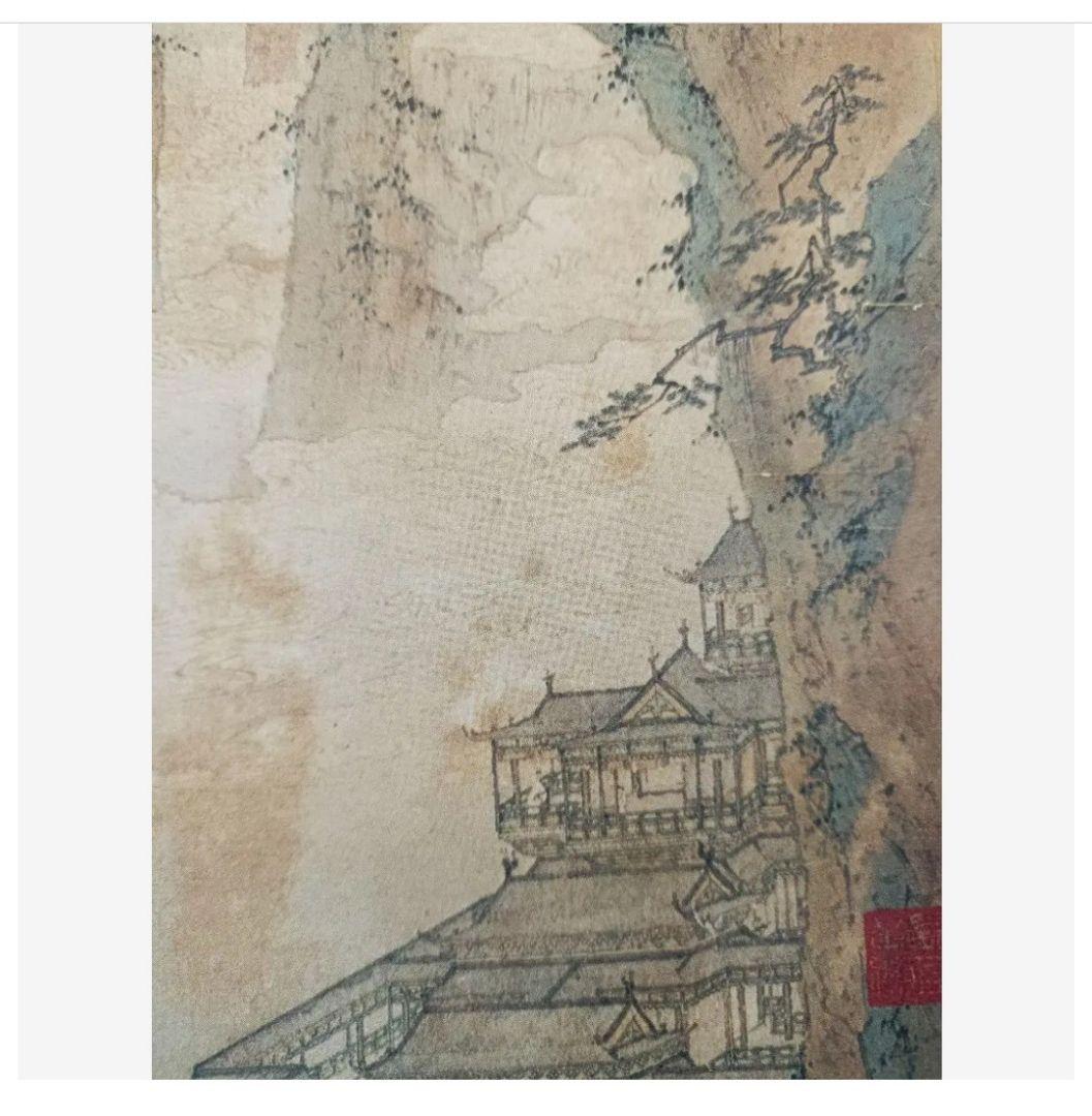 レア 明仇英 仙山樓閣圖 仙山楼閣図 中国掛け軸 美術工芸品