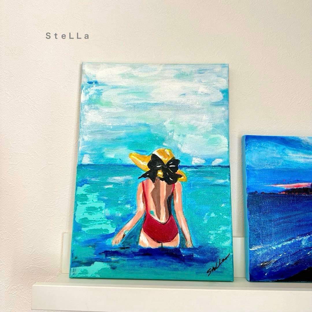 現代アート インテリア　抽象画　アート　北欧アート　人物画　海　空　波　ブルー