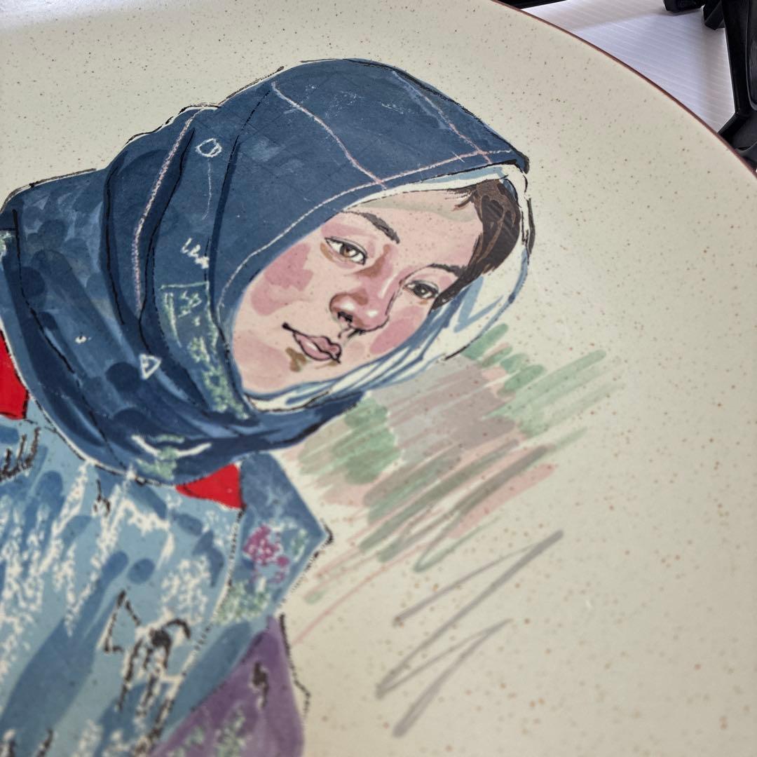 《美品》藤沼源三　農夫画大皿　美人画　絵画　盛り付け　飾り物　インテリア