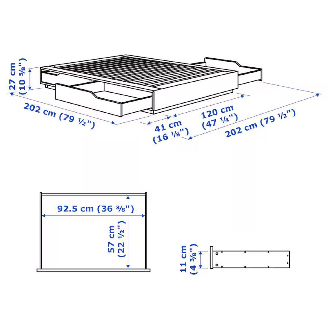 【5月以内限定】セミダブル　ベットフレーム収納付き　（IKEA MANDAL）