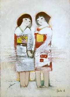 油絵 菅家令子 絵 絵画 インテリア額付(黒) F4-252023 雪国子供たち
