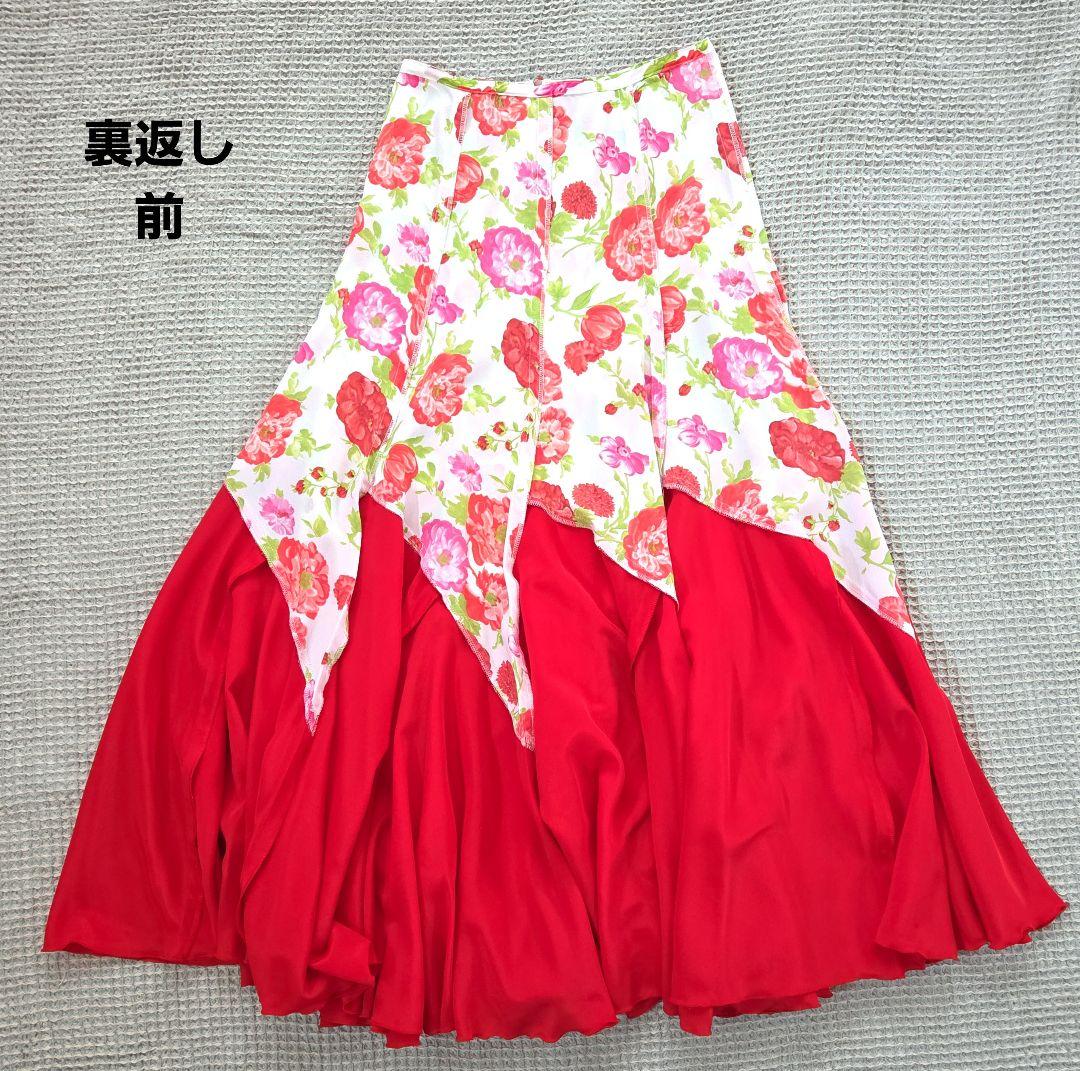 フラメンコファルダ 赤と花柄