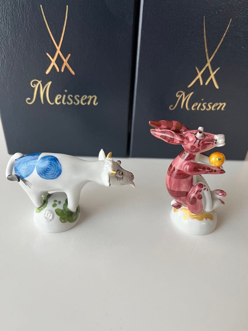 Meissen 干支　牛とウサギ 置物 2体セット