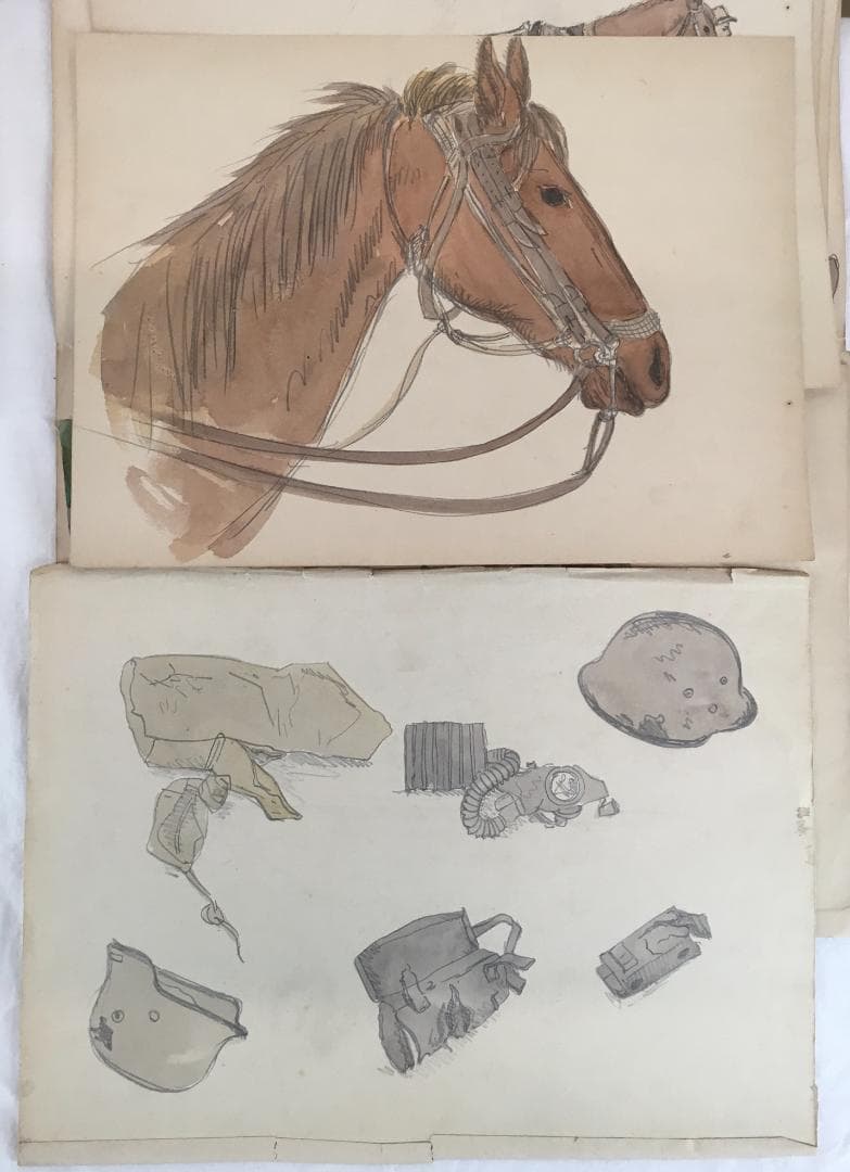 戦地の様子！[三橋武顕・中支戦跡・鉛筆画他]／鉛筆画(二十数枚)＋画集＋絵葉書